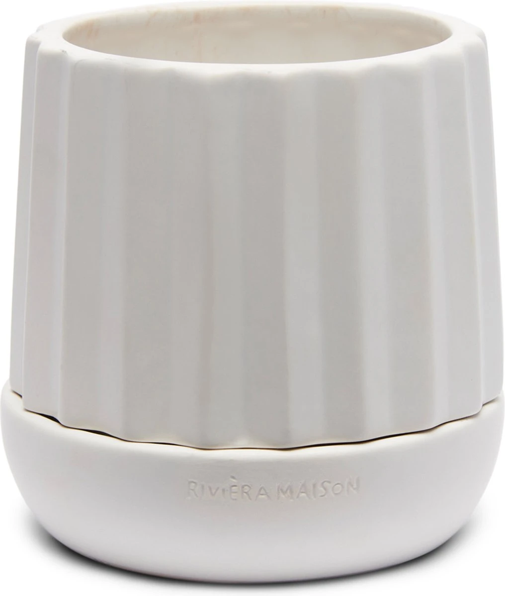 Riviera Maison Plantenbak Rond, Bloempot Met Ribbel - RM Let It Grow Planter - Wit - Porselein - Maat S