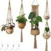 4 Stuks Plantenhangers - Boho Handgeweven Katoen Hangpot Voor Binnen/Buiten - Bloempot Met Kralen - Macramé Touw/Koord Hangplant Houder - Bohemian Wandhanger Decoratie - Verticale Tuin Plant Hanger Bloempothouder Planthanger
