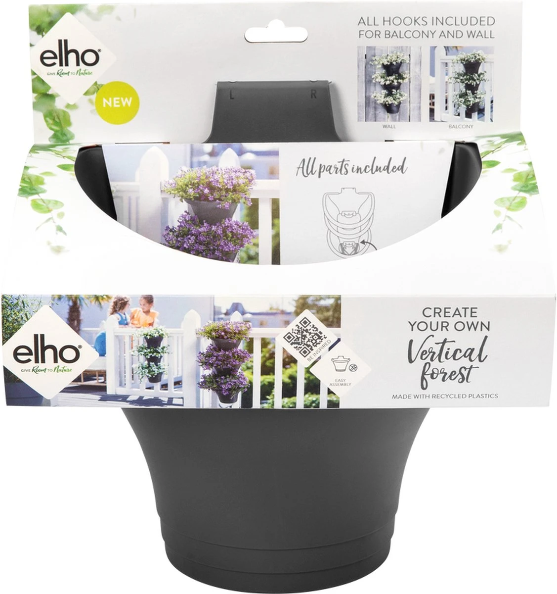 Elho Corsica Vertical Forest 24 - Bloempot Voor Balkonbuiten - Ø 26.7 X H 29.7 Cm - Zwart/Antraciet - Afbeelding 8