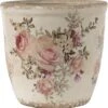 Clayre & Eef Bloempot Ø 11x10 Cm Roze Beige Keramiek Rond Bloemen Bloempot Binnen Plantenpot Plant Pot