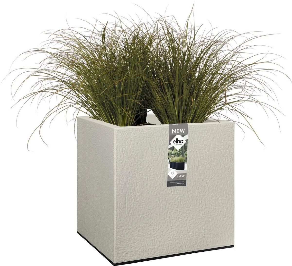 Elho Vivo Structure Finish Vierkant 40 - Plantenbak Voor Binnen & Buiten - Ø 39 X H 41 - Grijs/Warm Grijs - Afbeelding 8