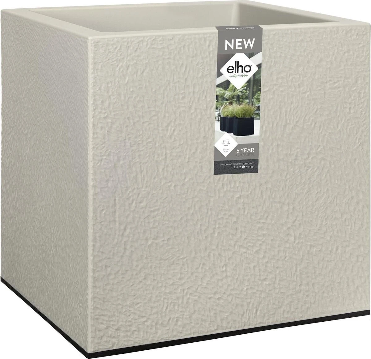 Elho Vivo Structure Finish Vierkant 40 - Plantenbak Voor Binnen & Buiten - Ø 39 X H 41 - Grijs/Warm Grijs