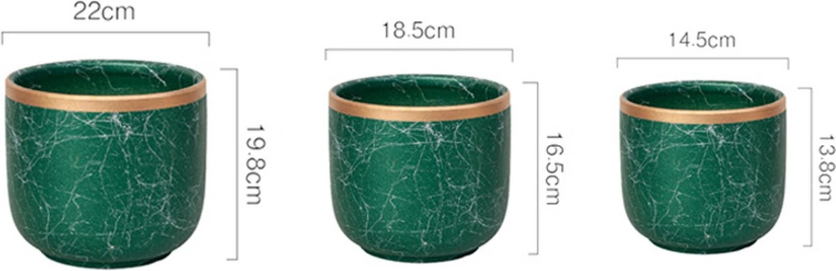 Bloempotten Binnen - Keramiek - Gouden Rand - Bloempot Buiten - Afvoergat 24 Cm - Groen – Groot - Afbeelding 2