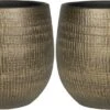 Set Van 2x Stuks Plantenpotten/bloempotten In Een Strakke Modern Design Look Metal Goud Dia 22 Cm En Hoogte 20 Cm