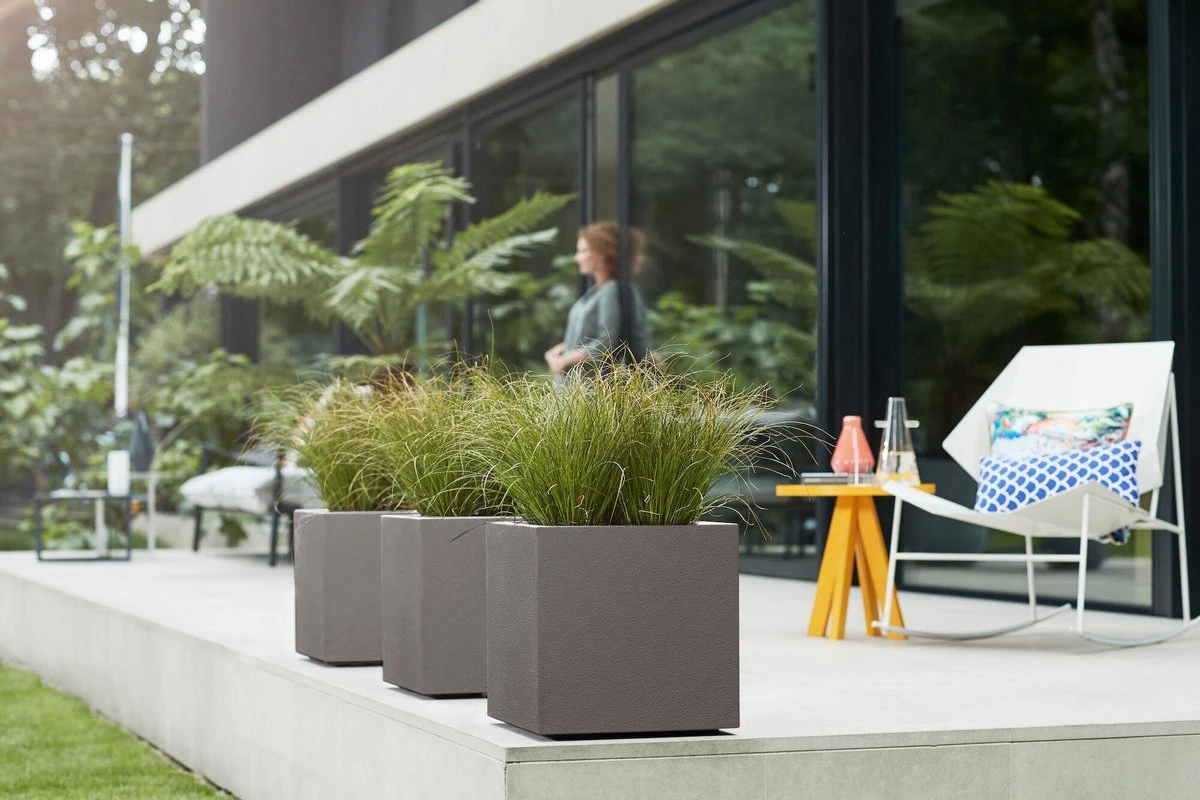 Elho Vivo Structure Finish Vierkant 40 - Plantenbak Voor Binnen & Buiten - Ø 39 X H 41 - Grijs/Warm Grijs - Afbeelding 7