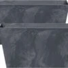 Prosperplast Set Van 2x Stuks Kunststof Bloembakken/plantenbakken Rechthoek Betonlook 40 Cm Antraciet Grijs - Bloempotten Voor Binnen En Buiten