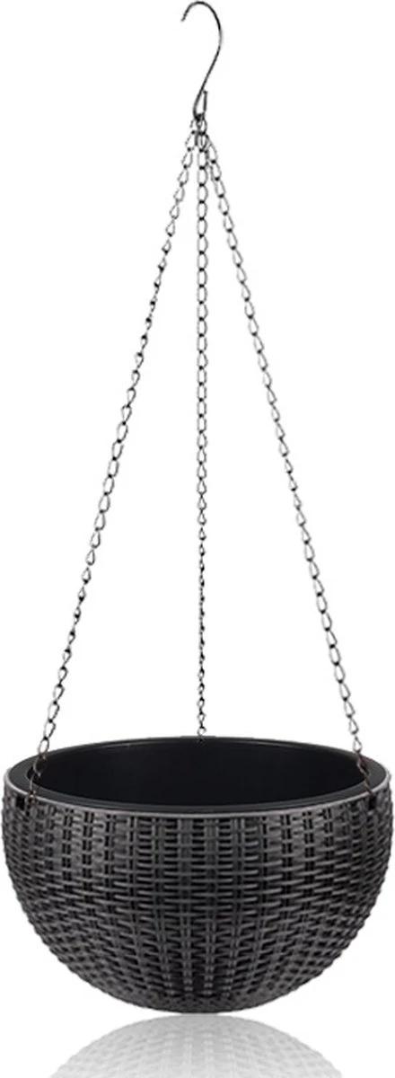 Hangpot Kunststof – Bloempot Hangend – Binnen & Buiten- Plantenhanger –Incl. Afvoerstop – 26 Cm - Zwart