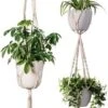 Plantenhanger Macrame Set Van 2 - Plantenhanger Met Ruimte Voor 3 Potten - Luxe Gevlochten Touw 100% Katoen - Duurzaam - Plantenbakken - Bloempotten - Macramé Stijl Hanger Voor Bloempotten - Hangpot - Fienosa