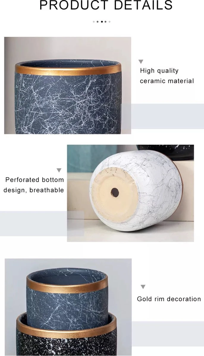 Bloempotten Binnen - Keramiek - Gouden Rand - Bloempot Buiten - Afvoergat 24 Cm - Groen – Groot - Afbeelding 3