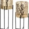 Set Van 2x Stuks Plantenpotten Goud Op Metalen Standaard 35 Cm En 45 Cm Hoogte